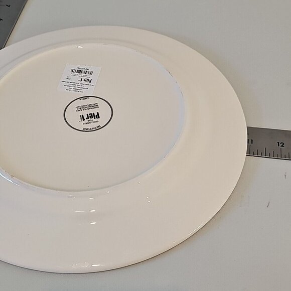 Pier 1 Dinner Plates 11" green lattice dahlia multicolor summer flowers set/ 2 - Picture 12 of 12